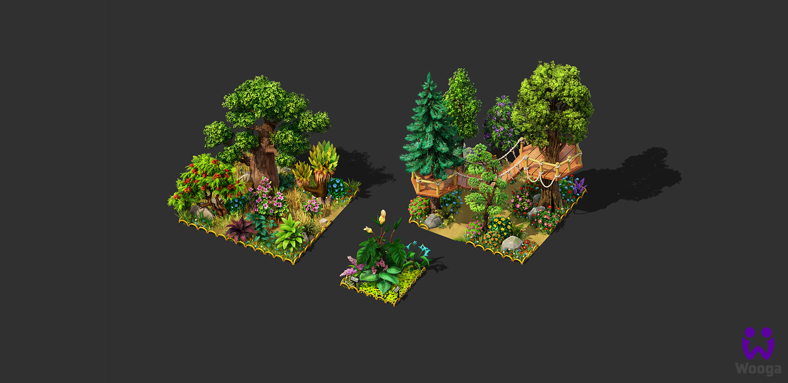 Botanical garden 3d trees wooga assets props objects modeling